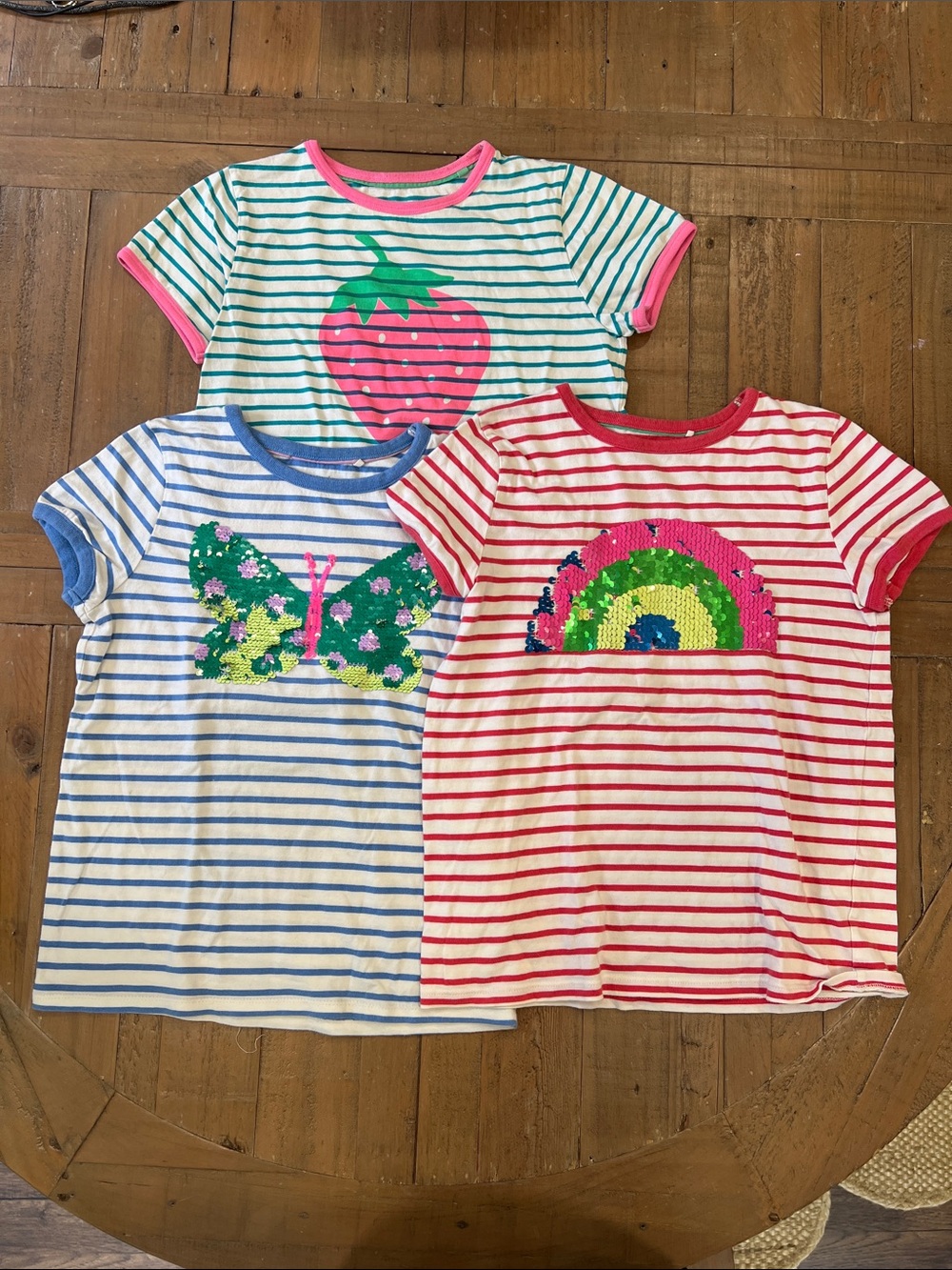 Mini Boden striped short sleeve tee 3 piece bundle 11-12 years sequins